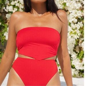 Toluca swim scarlet set - lace up top and high waisted bottom